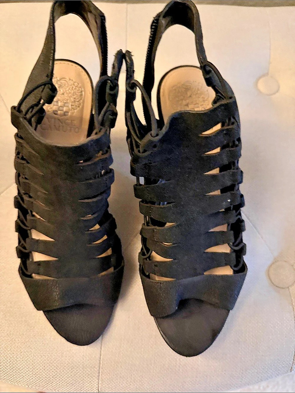 Vince Camuto Black Strappy Heels Suede
